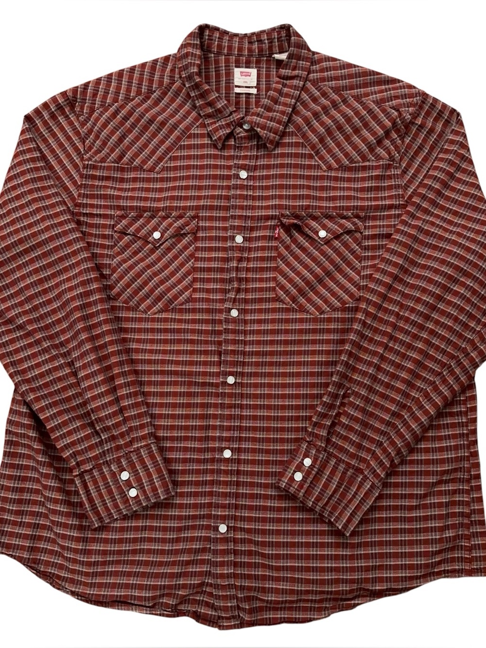 Levi's Shirt Mens 2XL Long Sleeve Standard Western Pearl Snap Button Plaid Brown